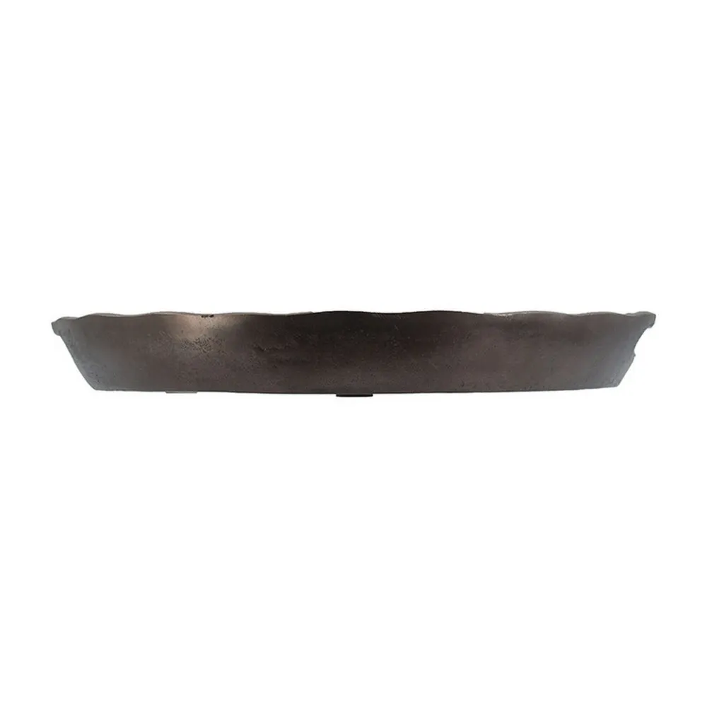 18 Inch Aluminum Decorative Tray, Cut Out Handles, Wood Grain Texturing By Casagear Home