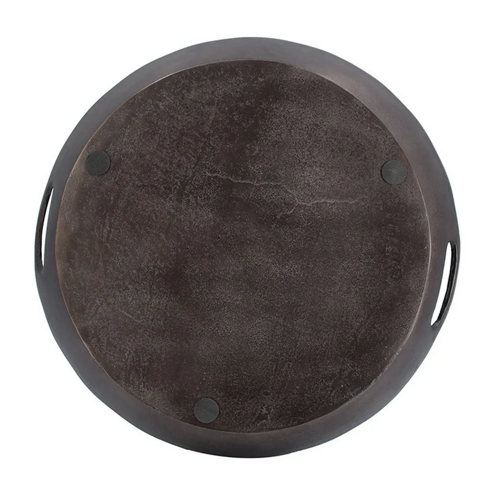 18 Inch Aluminum Decorative Tray, Cut Out Handles, Wood Grain Texturing By Casagear Home