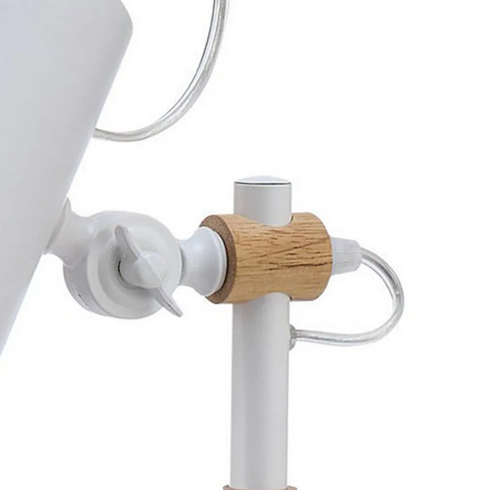 23 Inch Table Lamp, Brown Wood Trim, Dome Metal Shade White, Round Base By Casagear Home