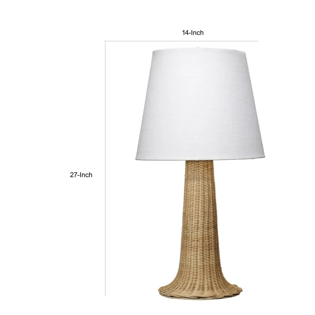27 Inch Table Lamp, Tree Trunk Base, Tapered Shade, White, Natural Brown  By Casagear Home