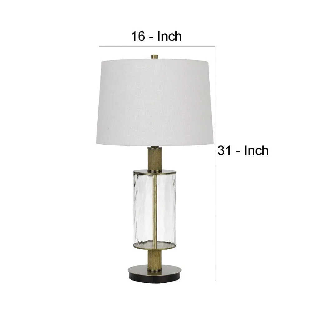 42 Inch Clear Glass Table Lamp with Dimmer and Oak Wood Accent By Casagear Home