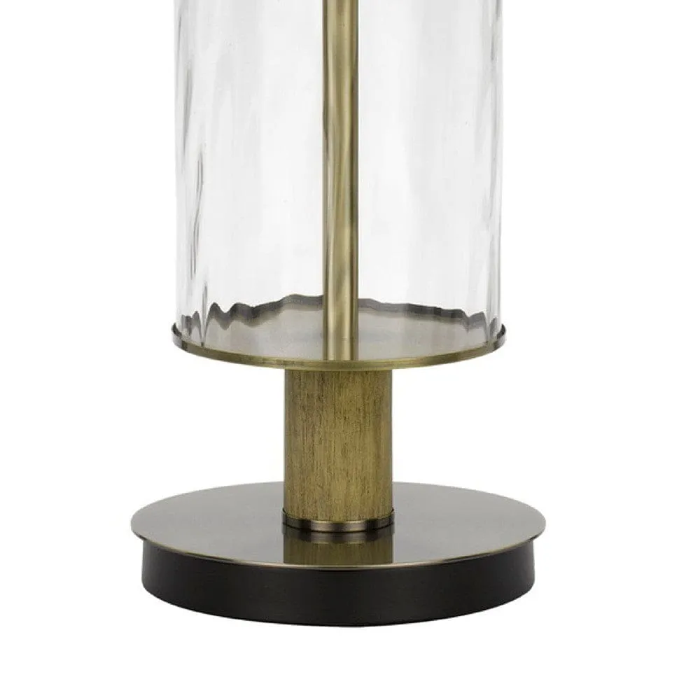 42 Inch Clear Glass Table Lamp with Dimmer and Oak Wood Accent By Casagear Home
