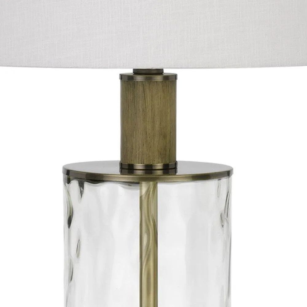 42 Inch Clear Glass Table Lamp with Dimmer and Oak Wood Accent By Casagear Home