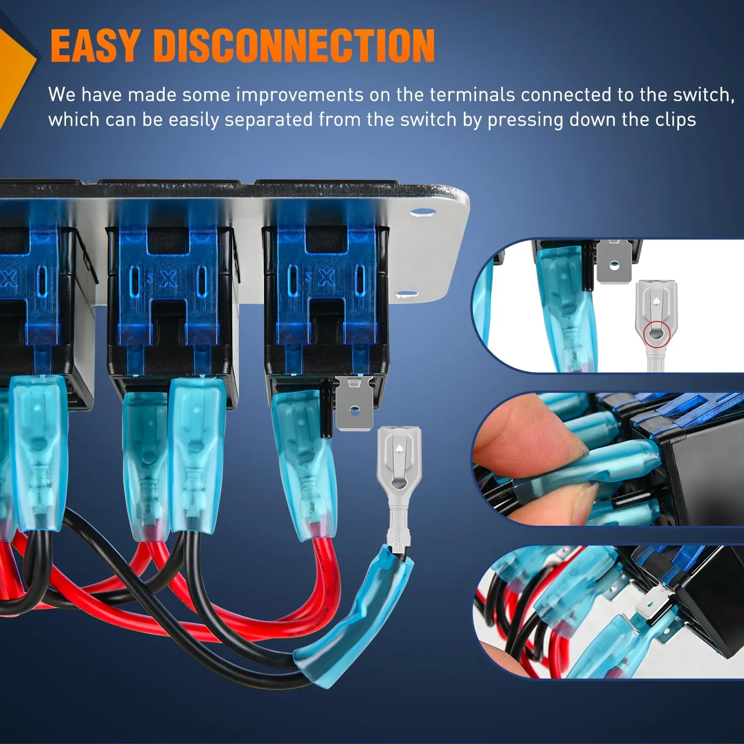 4Gang Aluminum 3Pin ON/Off Blue Led Rocker Switch Panel