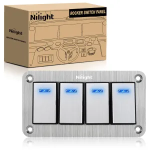 4Gang Aluminum 3Pin ON/Off Blue Led Rocker Switch Panel