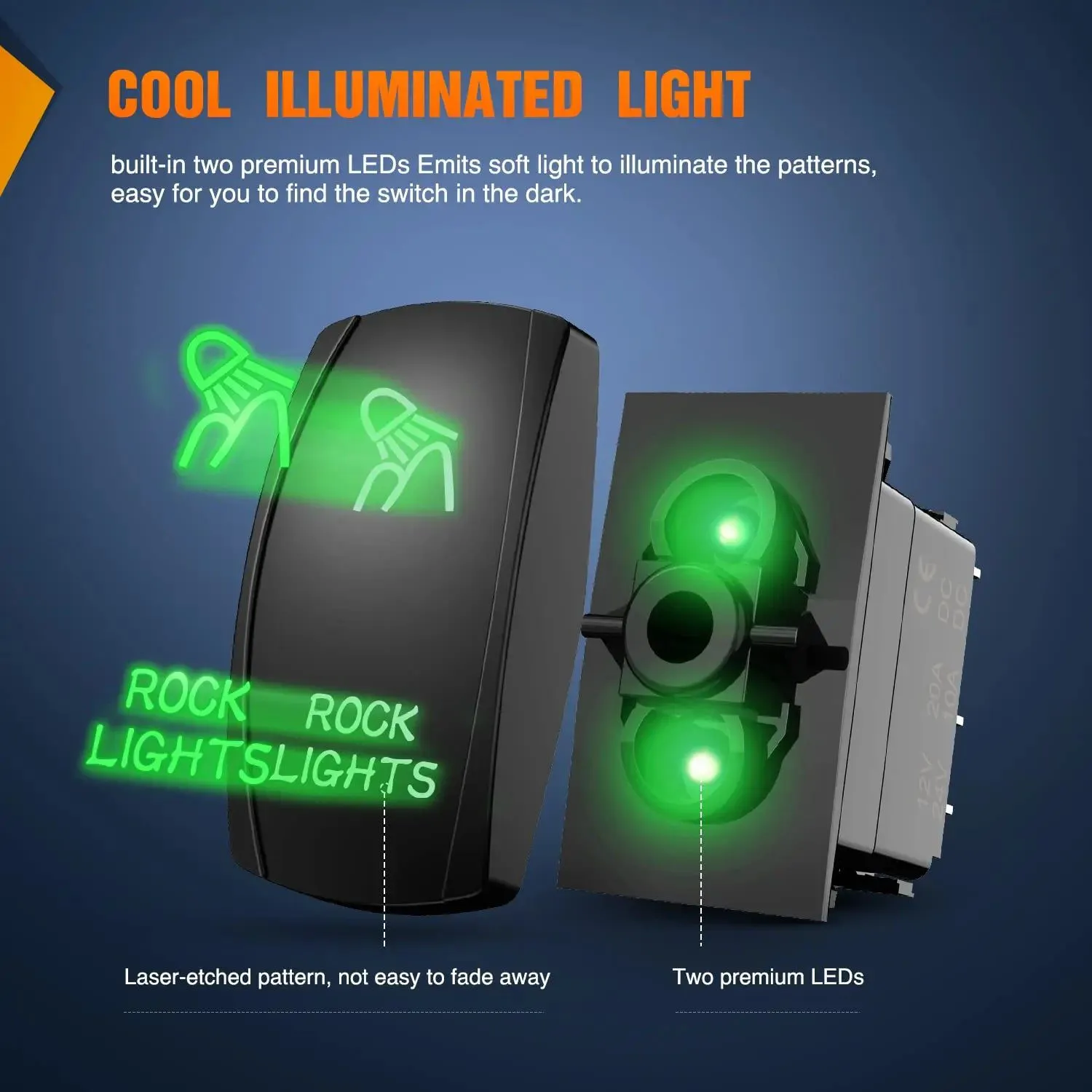 5Pin Laser On/Off Rock Lights Rocker Switch Green