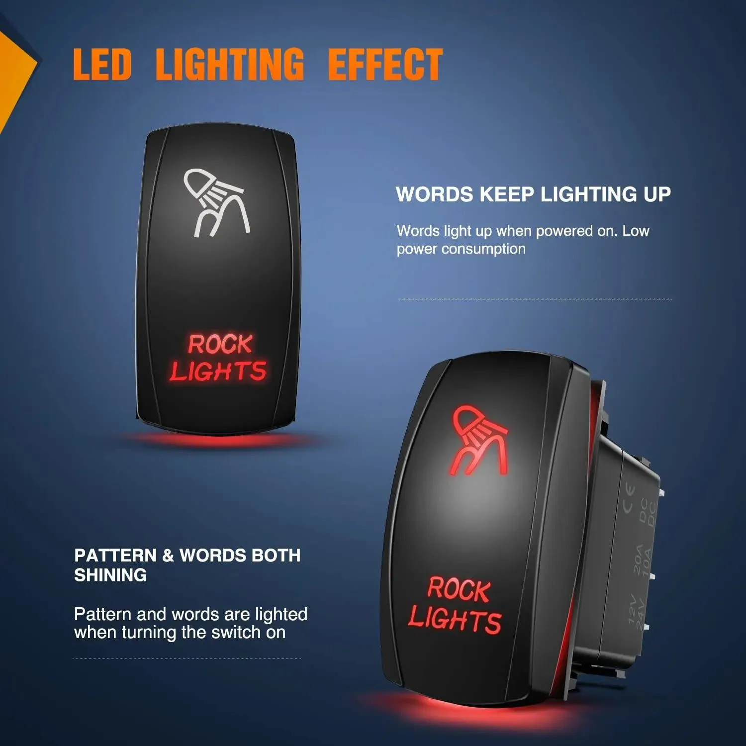 5Pin Laser On/Off Rock Lights Rocker Switch Red