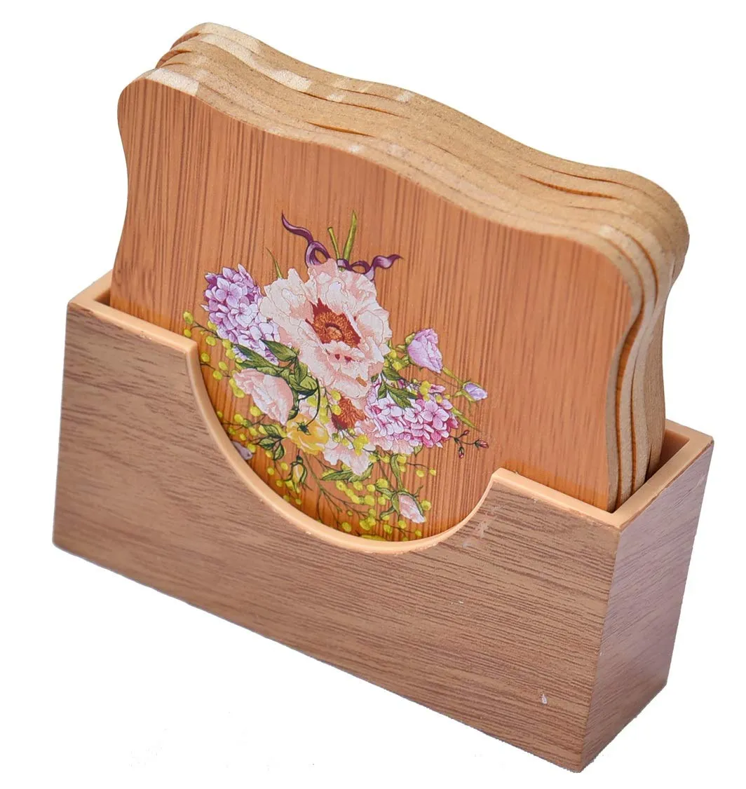 6 Piece Bamboo Coasters or Pan Pot Holder Heat Insulation Pad - (9.5 X 9.5 cm)