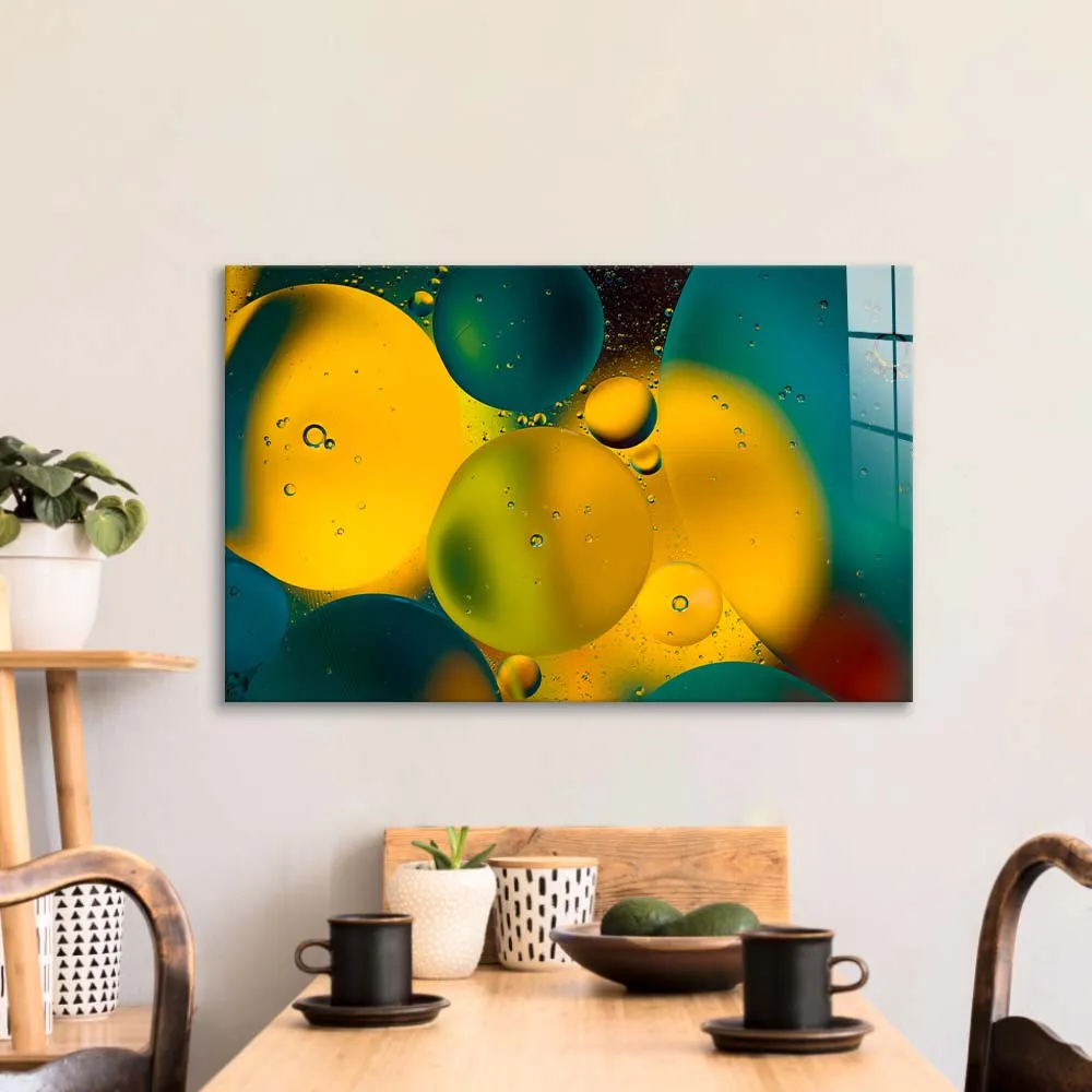 Abstract Water and Oil Bubbles Glass Wall Art