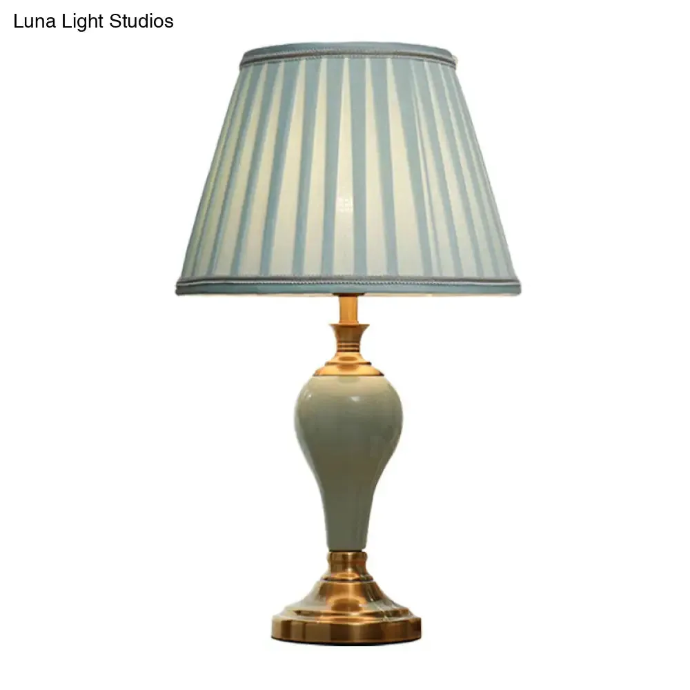 Adalyn - Vintage Ceramic Urn Table Lighting Vintage 1 Bulb Bedside Nightstand Light in Aqua/Beige/Silver Grey with Tapered Fabric Shade