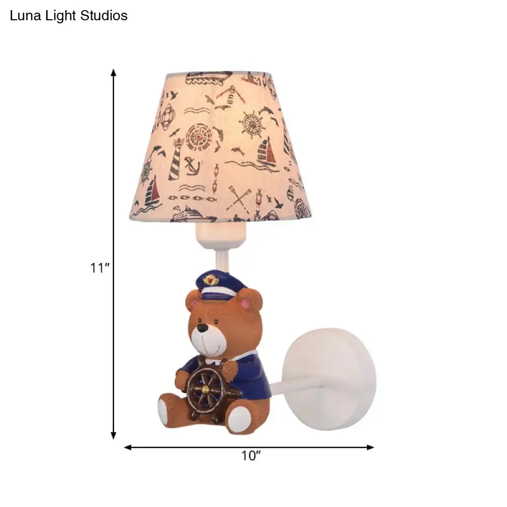 Adorable Bear Wall Light for Kids' Bedrooms: Tapered Shade, One Light, Resin Sconce in Beige