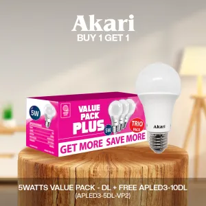Akari B1G1:  LED Premiere Bulb 5Watts Value Pack - Daylight   FREE APLED3-5DL