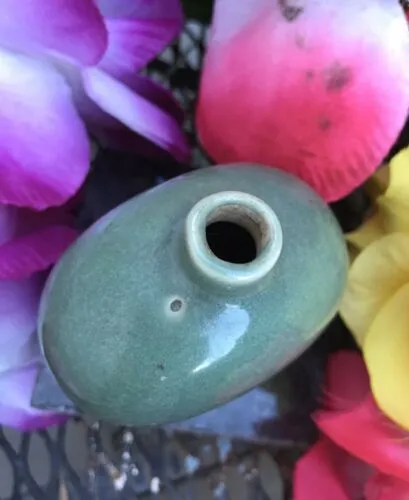 Antique Asian Hand Painted Green Far Eastern Imported Vase