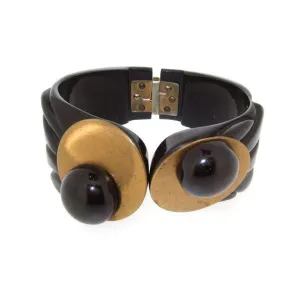 Art Deco Bakelite Bracelet Dress Clip Set Black and Gold