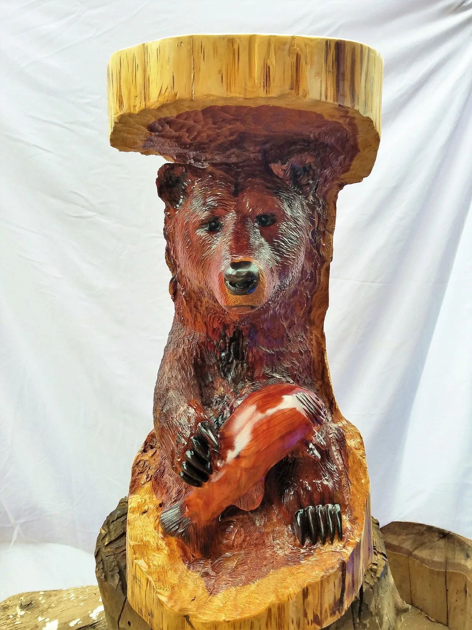 Bear in Log with Fish Table