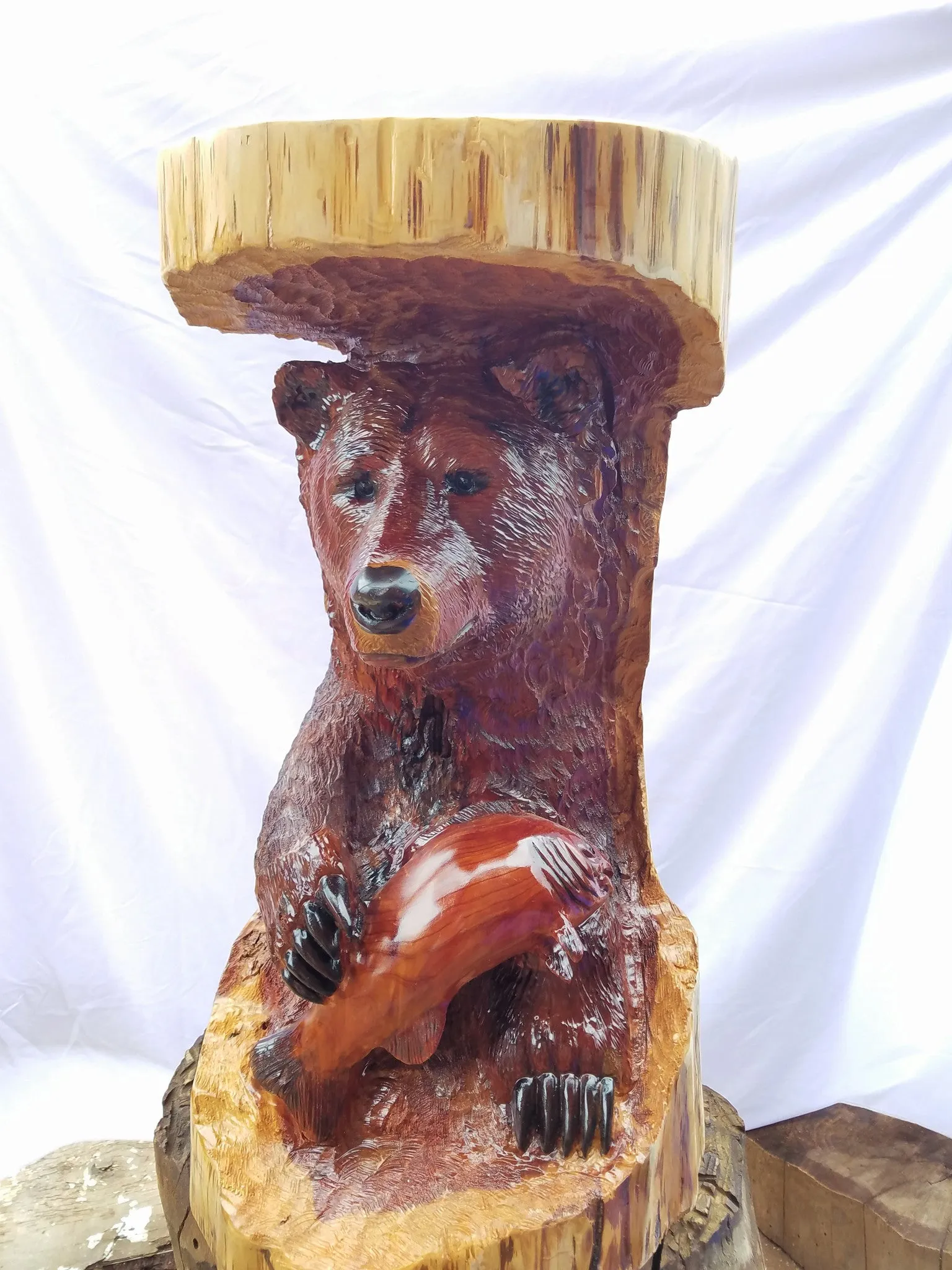 Bear in Log with Fish Table