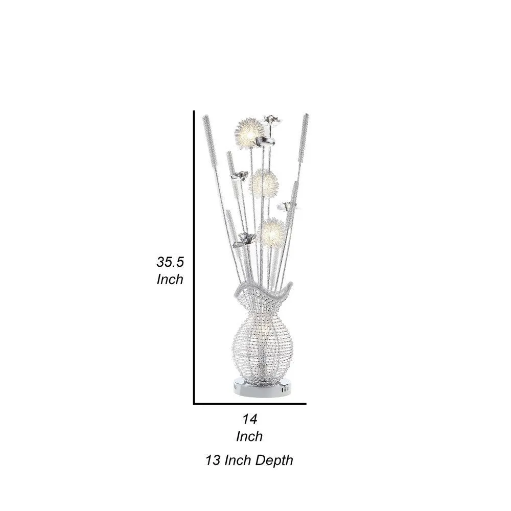 Bella 36 Inch Vase Accent Table Lamp, Filament Flowers LED Light, Chrome By Casagear Home