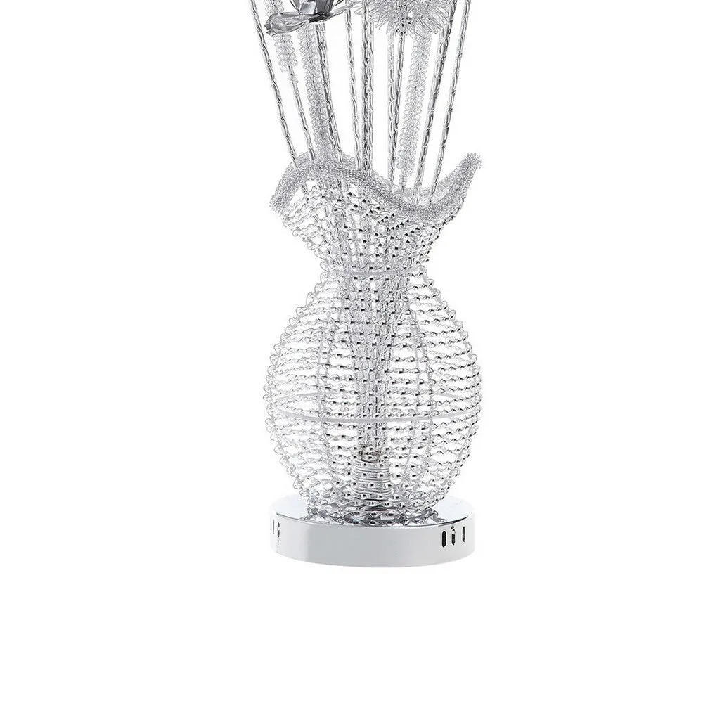 Bella 36 Inch Vase Accent Table Lamp, Filament Flowers LED Light, Chrome By Casagear Home