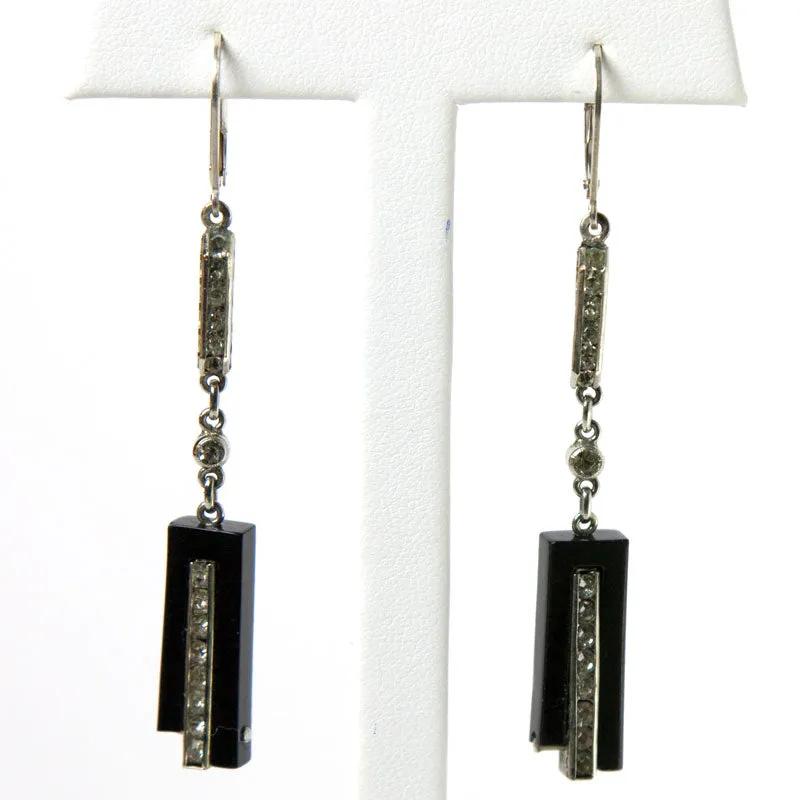 Black Bakelite & Diamanté 1930s Earrings by Schreiber & Hiller
