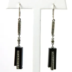 Black Bakelite & Diamanté 1930s Earrings by Schreiber & Hiller
