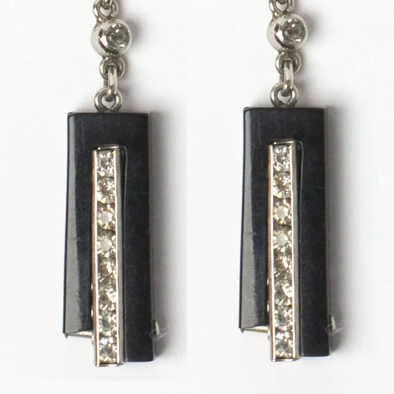 Black Bakelite & Diamanté 1930s Earrings by Schreiber & Hiller