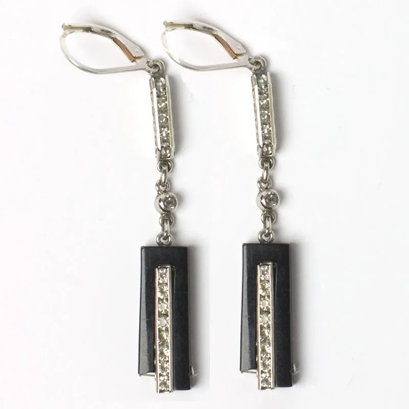 Black Bakelite & Diamanté 1930s Earrings by Schreiber & Hiller