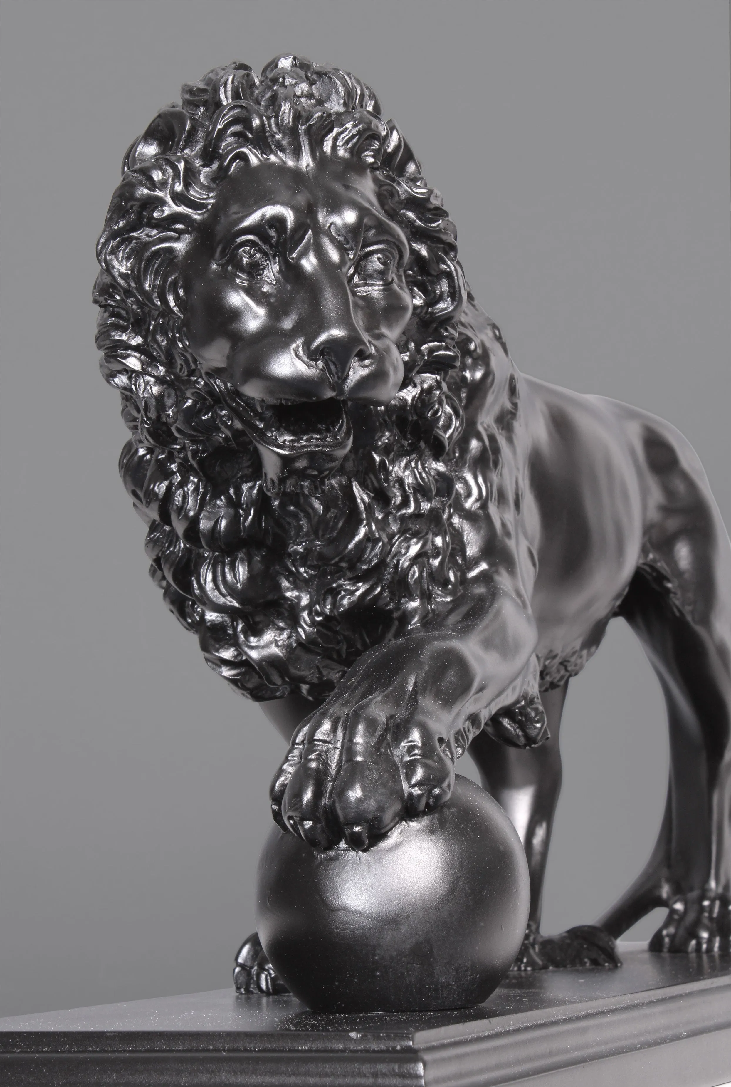 Black Medici Lion Statues on Base (in Pair)