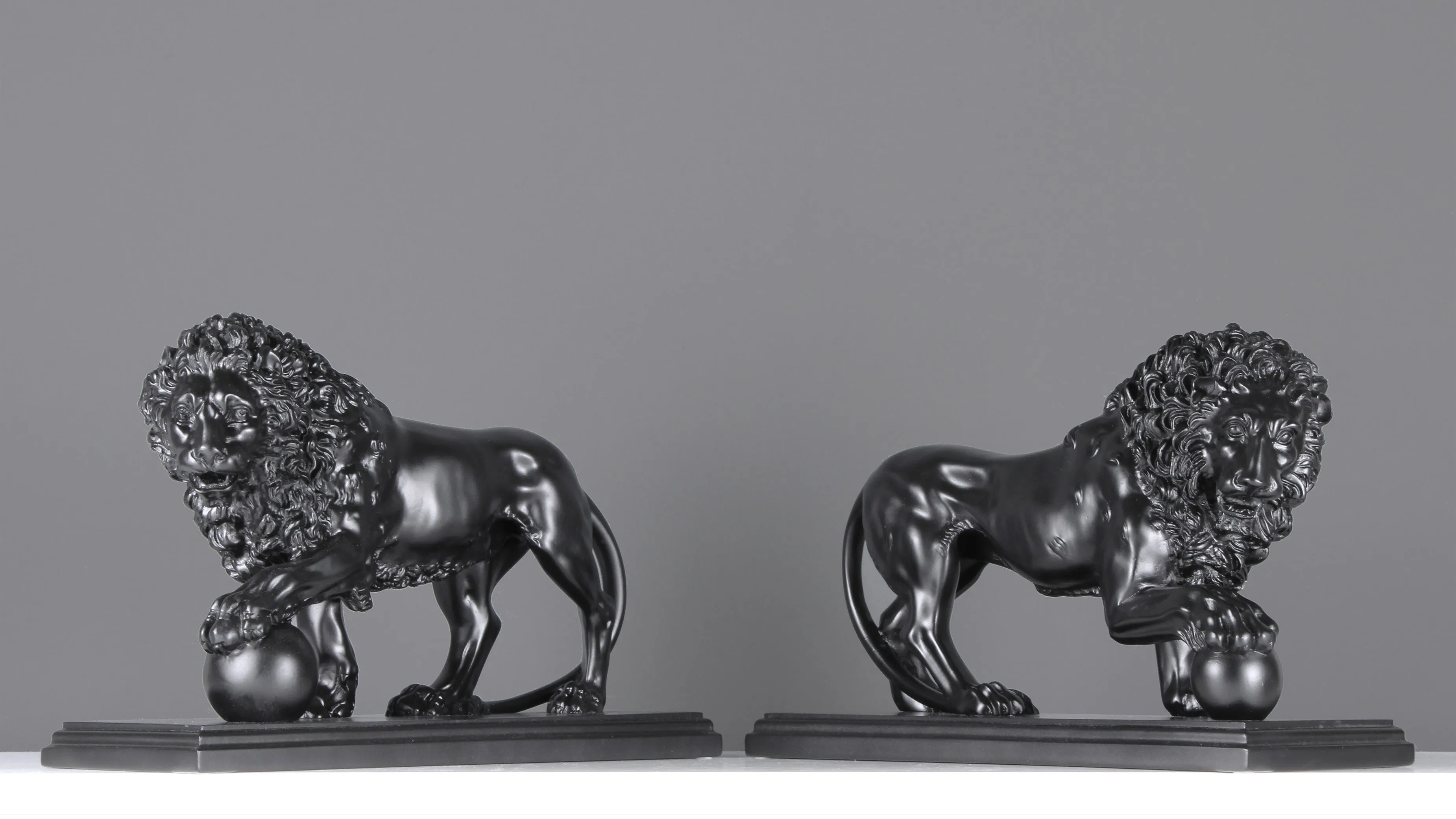 Black Medici Lion Statues on Base (in Pair)