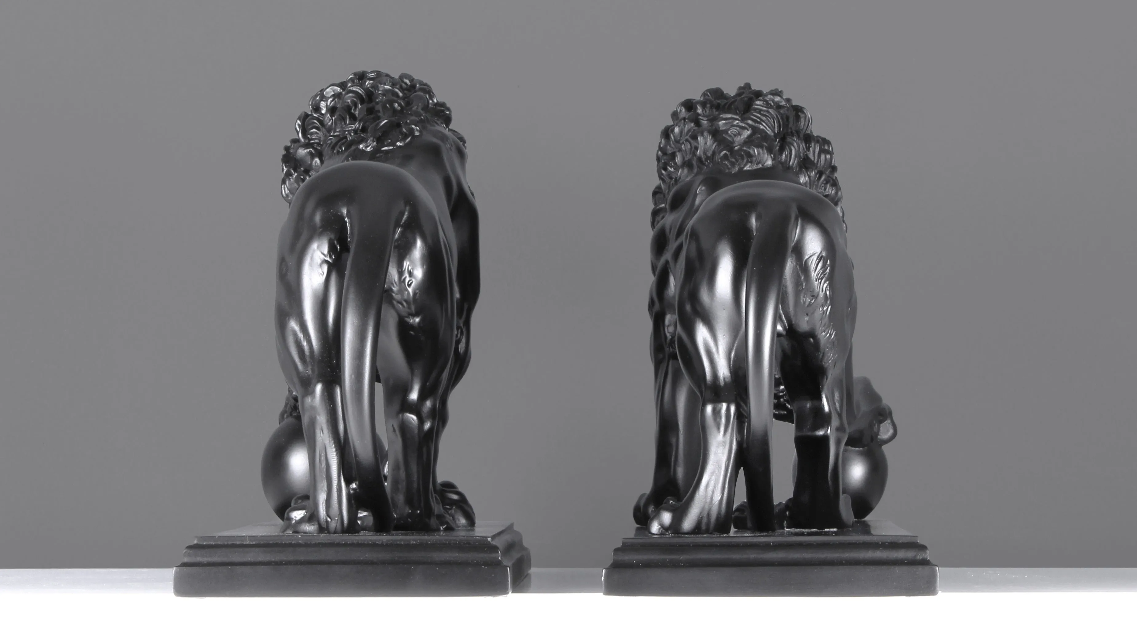 Black Medici Lion Statues on Base (in Pair)