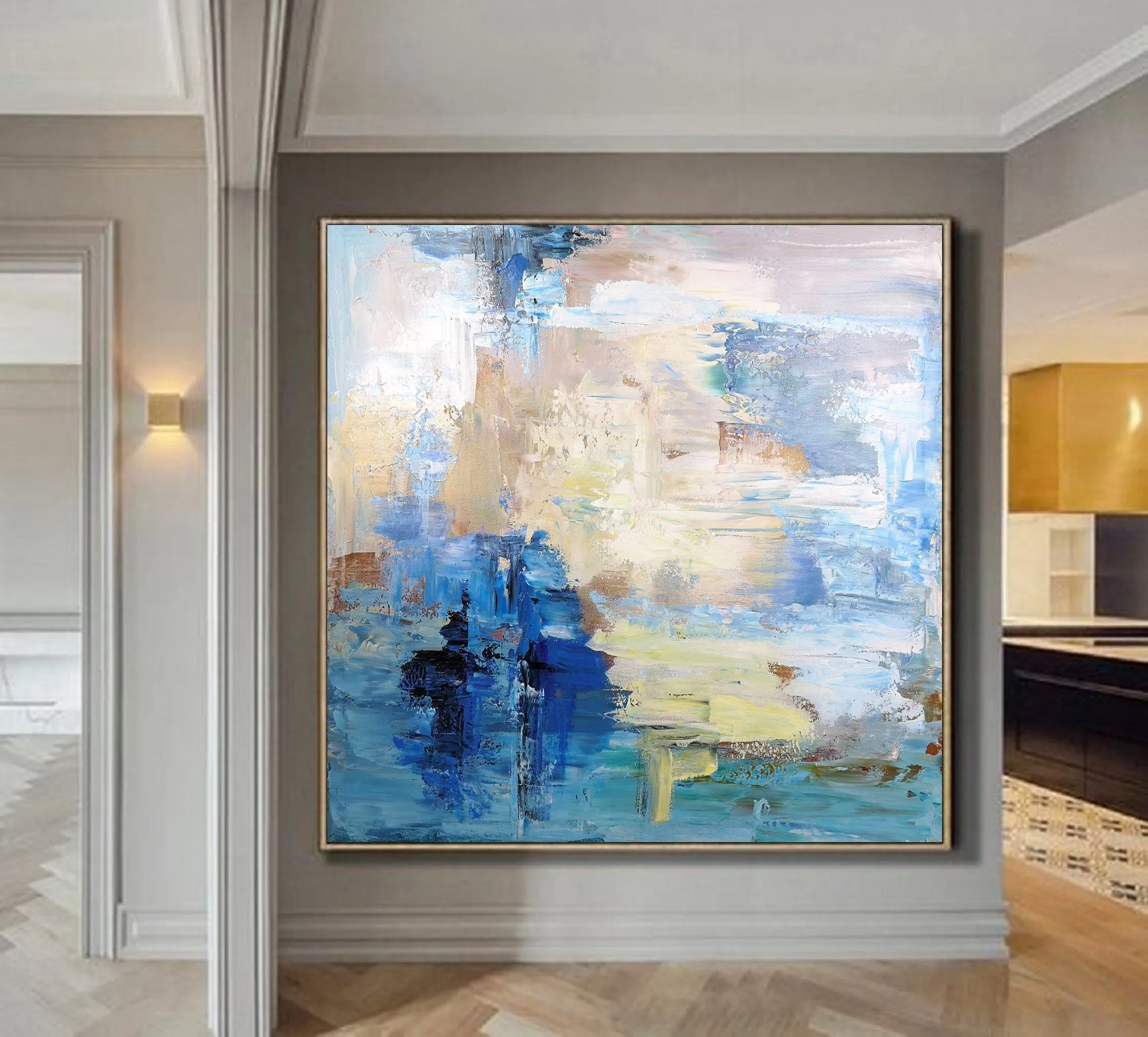 Blue Abstract Oil Painting,Sky Abstract Painting White Abstract Art Painting Bl010