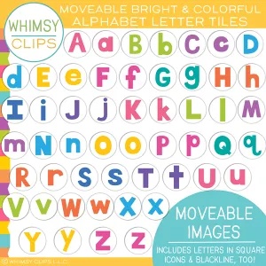 Bright and Colorful Alphabet Letter Tiles MOVEABLE Clip Art