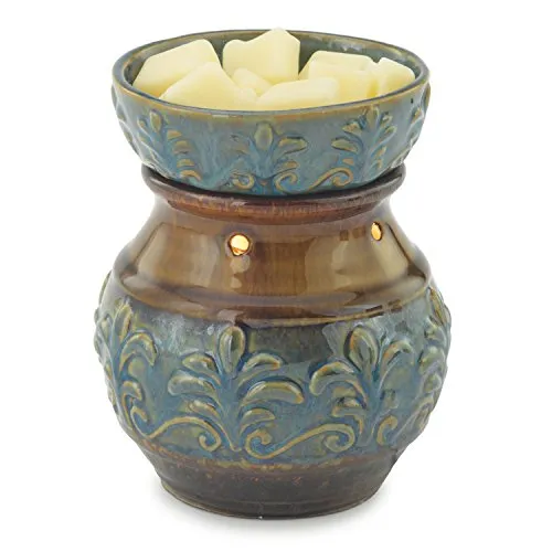 Candle Warmers Etc Round Fragrance Warmer Essential Oils Burner Blue Fleur De Lis