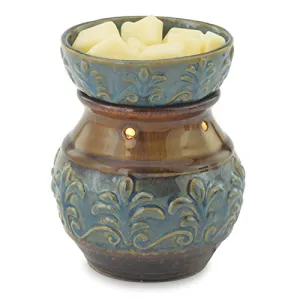 Candle Warmers Etc Round Fragrance Warmer Essential Oils Burner Blue Fleur De Lis
