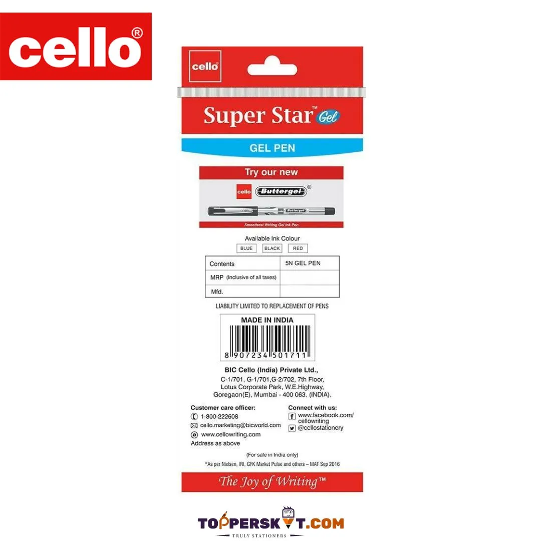 Cello Super Star Gel Pen Set  – Black ( Pack of 5 )