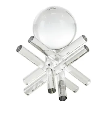CLEAR CRYSTAL ABSTRACT JACK INSPIRED SCULPTURE WITH CLEAR RESTING ORBS,
