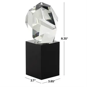 Clear Glass Cut Stone Inspired Sculpture with Black Base 4" X 4" X 8"