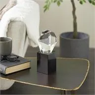 Clear Glass Cut Stone Inspired Sculpture with Black Base 4" X 4" X 8"