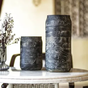 Distressed Black Mango Wood Table Vase Set