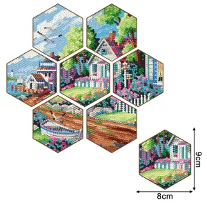 DIY Diamond Art Coasters, 7 Piece Set With Holder, Garden Bungalow Design