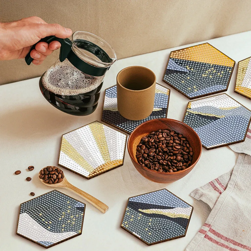 DIY Diamond Art Coasters, 7 Piece Set With Holder, Mandala Honeycomb Design
