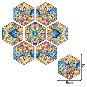 DIY Diamond Art Coasters, 7 Piece Set With Holder, Mandala Honeycomb Design