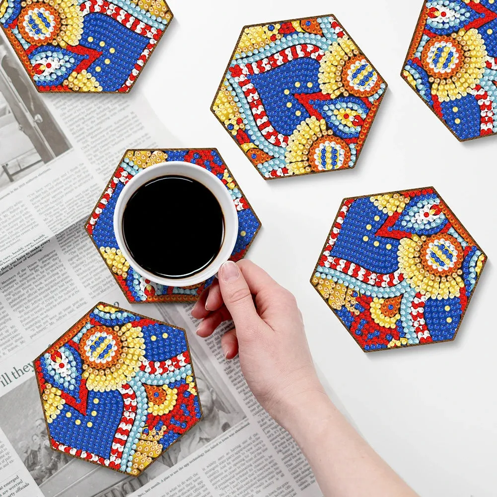 DIY Diamond Art Coasters, 7 Piece Set With Holder, Mandala Honeycomb Design