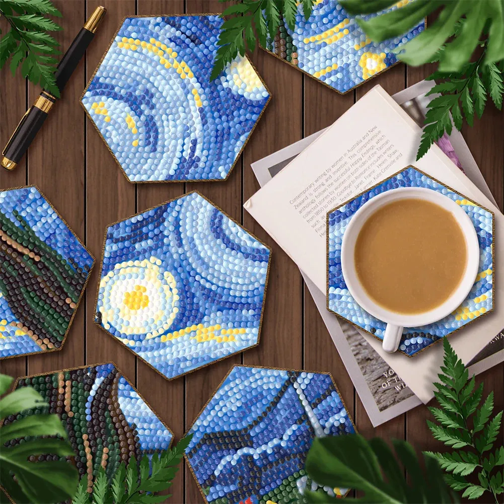 DIY Diamond Art Coasters, 7 Piece Set With Holder, Mandala Honeycomb Design