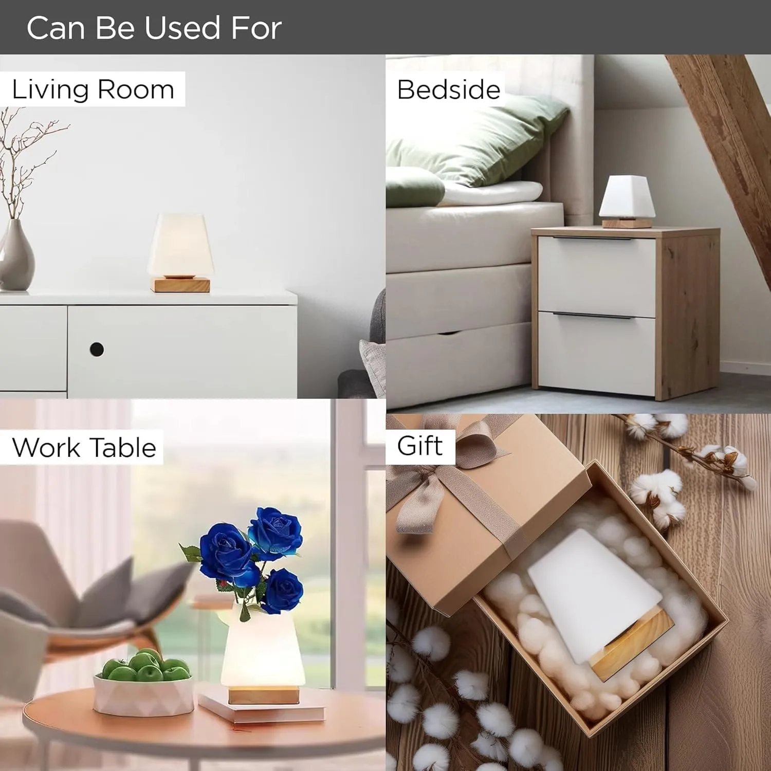 Ekhasa Wooden Dimmable Bedside Lamp | Table Lamps for Home Decoration with Diffused Glass Shade | Side Table Lamp for Living Room | Bed Side Lamp for Bedroom | Aesthetic Night Bed Lamps for Bedroom