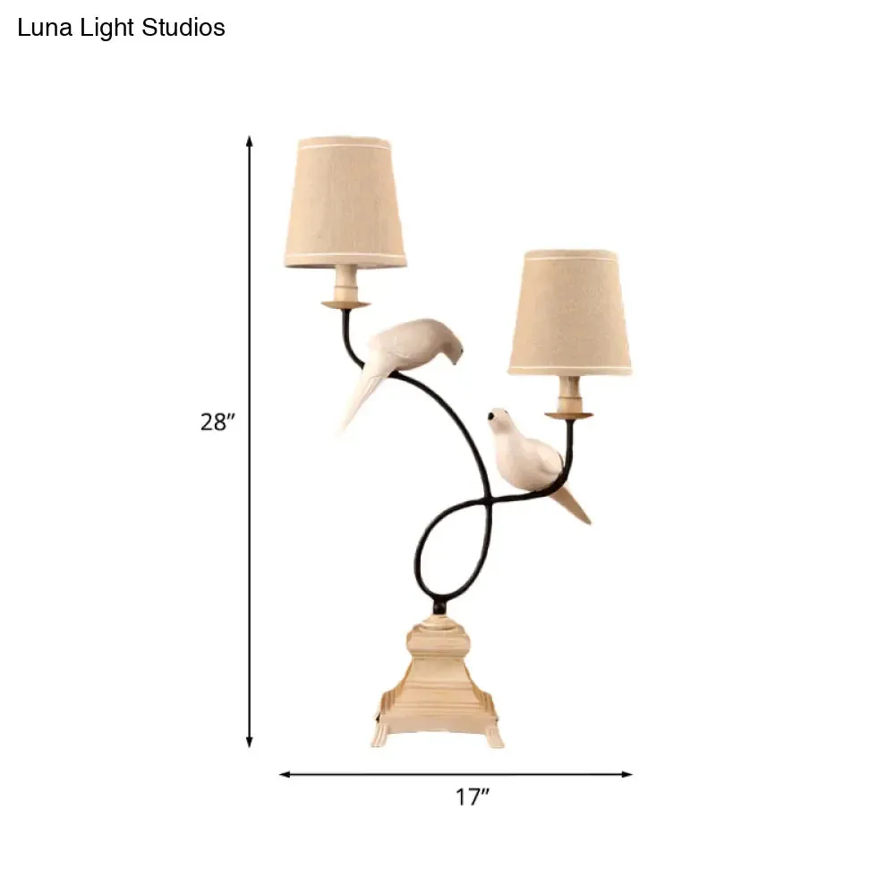 Elena - Modern Fabric Barrel Shade Table Light Modern 2 Bulbs Flaxen Reading Lamp with Pigeons Deco