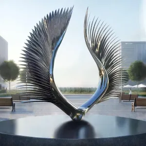FINEST Art Sculptures Mirror Polished Stainless Steel Double Wing Sculpture  FS-074