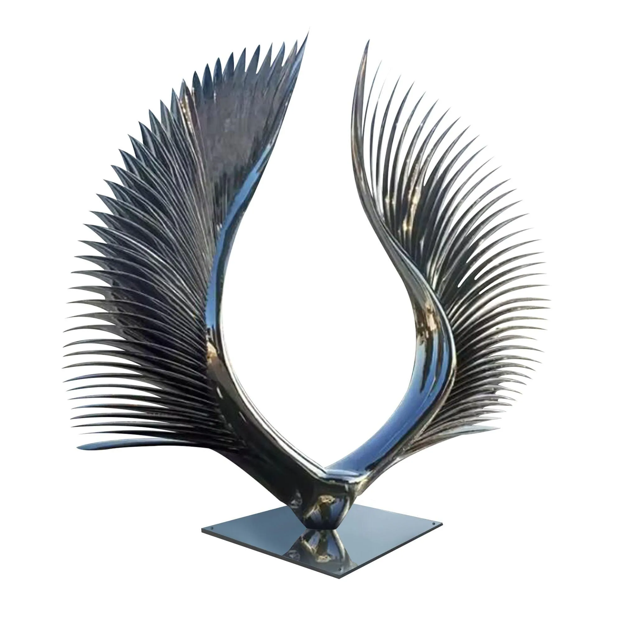 FINEST Art Sculptures Mirror Polished Stainless Steel Double Wing Sculpture  FS-074