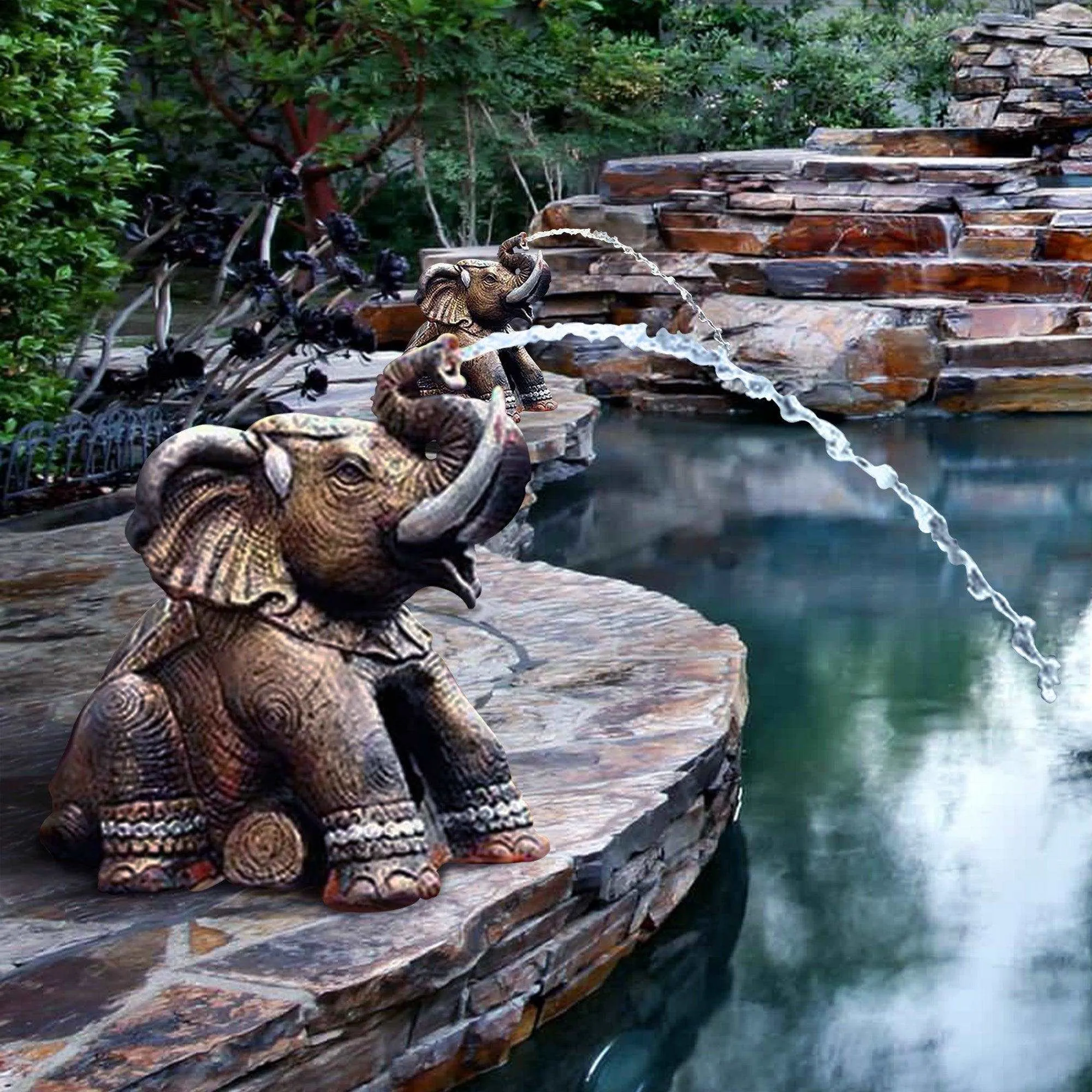 FINEST Yard Ornaments Little Elephant Fountain Bronze Statue Art FB-031