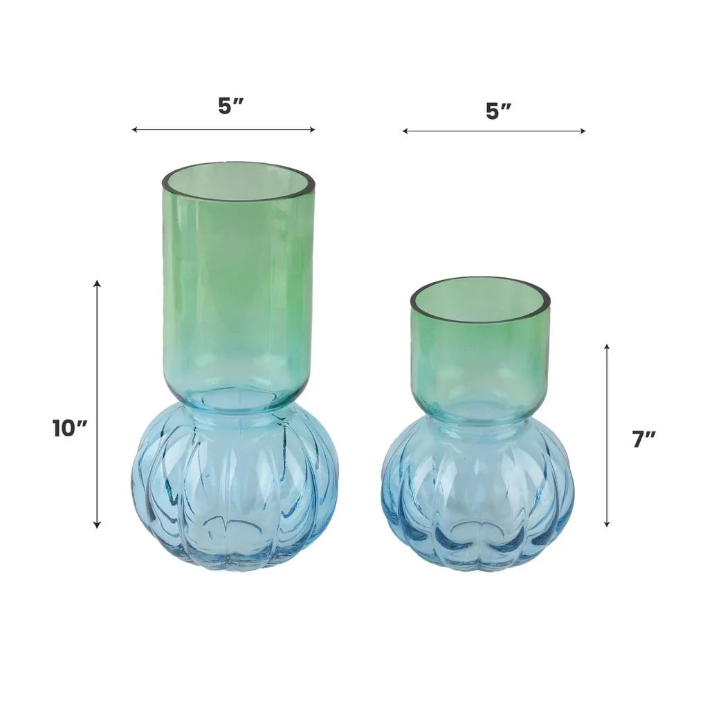 Fleurine Colored Glass Collection, Set of 2 Two-Tone Bubble Shape Table Vases