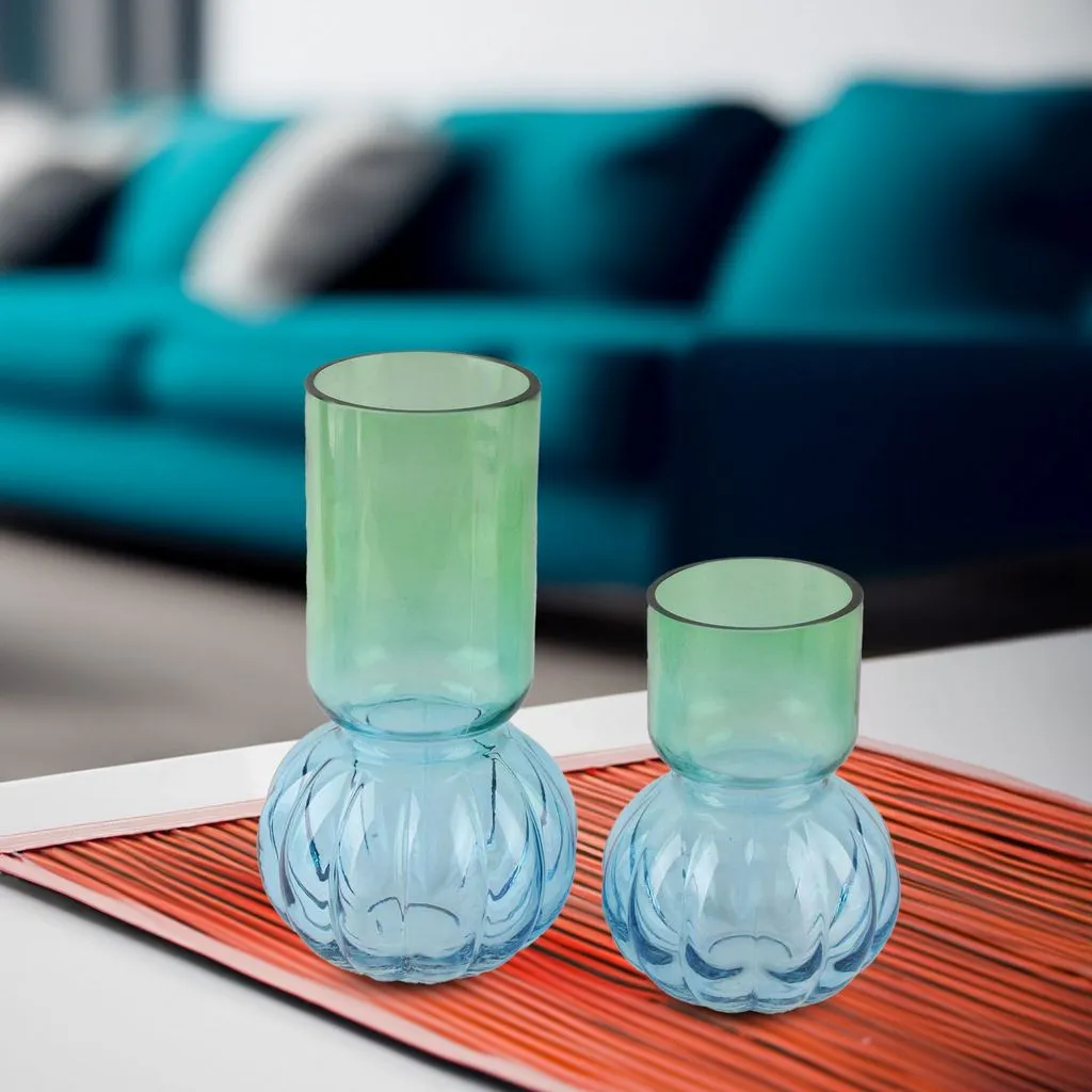 Fleurine Colored Glass Collection, Set of 2 Two-Tone Bubble Shape Table Vases